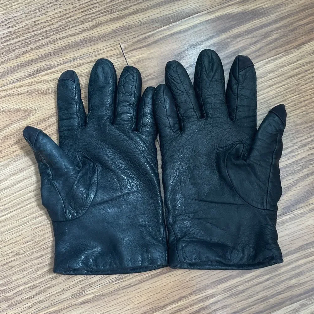 Touchpoint Black Leather Gloves With Cashmere Lined Size M